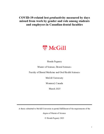 COVID-19-related lost productivity measured by days missed from work by gender and role among students and employees in Canadian dental faculties thumbnail