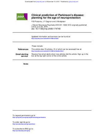 Clinical prediction of Parkinson's disease: planning for the age of neuroprotection thumbnail