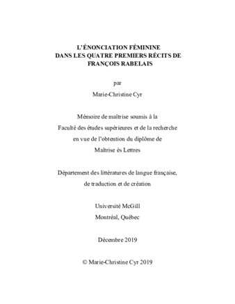 L’énonciation féminine dans les quatre premiers récits de François Rabelais thumbnail