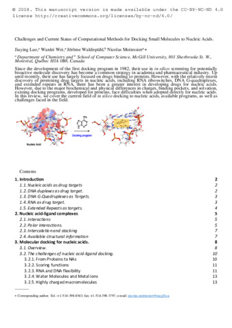 Challenges and current status of computational methods for docking small molecules to nucleic acids thumbnail