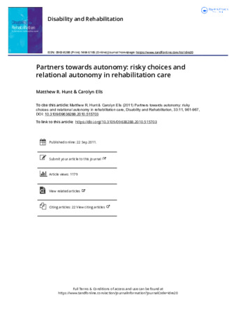 Partners towards autonomy: risky choices and relational autonomy in rehabilitation care thumbnail