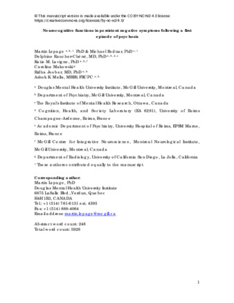 Neurocognitive functions in persistent negative symptoms following a first episode of psychosis thumbnail