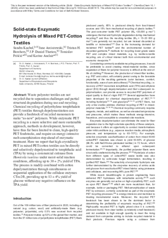 Solid-State Enzymatic Hydrolysis of Mixed PET/Cotton Textiles thumbnail