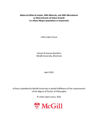 Maternal Mineral Intake, Milk Minerals, and Milk Microbiome as Determinants of Infant Growth in a Mam-Mayan population in Guatemala thumbnail