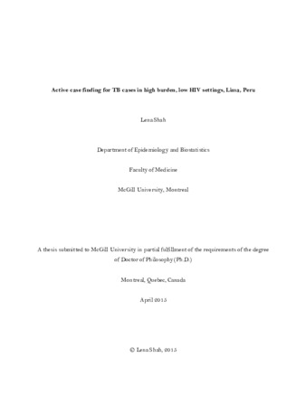 Active case finding for TB cases in high burden, low HIV settings, Lima, Peru thumbnail
