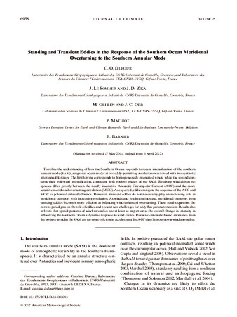 Standing and Transient Eddies in the Response of the Southern Ocean Meridional Overturning to the Southern Annular Mode thumbnail