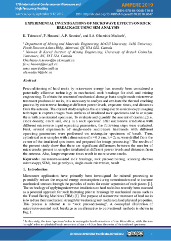 Experimental investigations of microwave effects on rock breackage using SEM analysis thumbnail