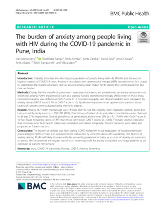 The burden of anxiety among people living with HIV during the COVID-19 pandemic in Pune, India thumbnail