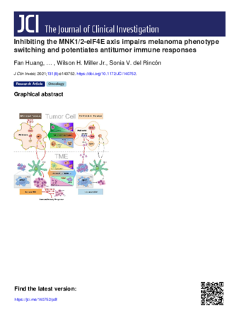 Inhibiting the MNK1/2-eIF4E axis impairs melanoma phenotype switching and potentiates antitumor immune responses thumbnail