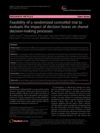 Feasibility of a randomized controlled trial to evaluate the impact of decision boxes on shared decision-making processes thumbnail