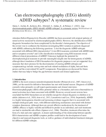 Can electroencephalography (EEG) identify ADHD subtypes? A systematic review thumbnail