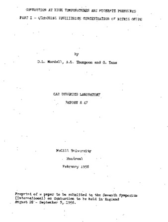 Combustion at high temperatures and moderate pressures. part 1- Quenching equilibrium concentration of nitric oxide thumbnail