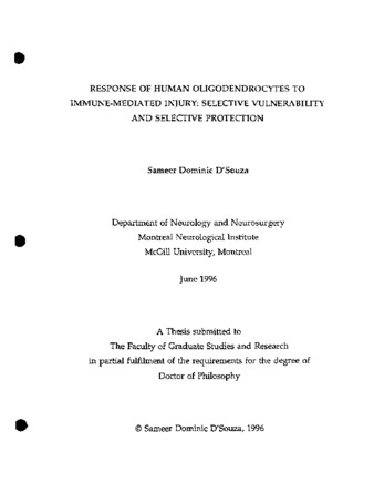 Response of human oligodendrocytes to immune-mediated injury : selective vulnerability and selective protection thumbnail