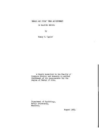 Recall and first year achievement in medical school. thumbnail