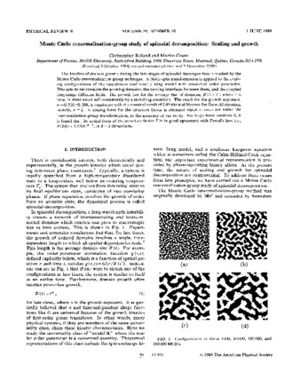 Monte Carlo renormalization-group study of spinodal decomposition: Scaling and growth thumbnail