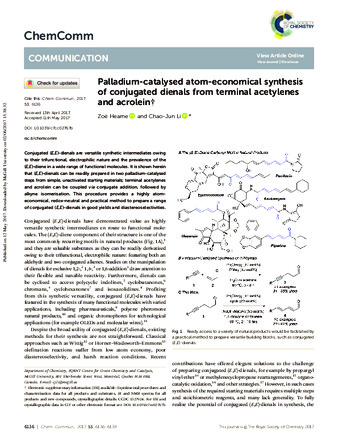 Palladium-catalysed atom-economical synthesis of conjugated dienals from terminal acetylenes and acrolein thumbnail