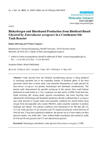 Biohydrogen and bioethanol production from biodiesel-based glycerol by Enterobacter aerogenes in a Continuous Stir Tank Reactor thumbnail