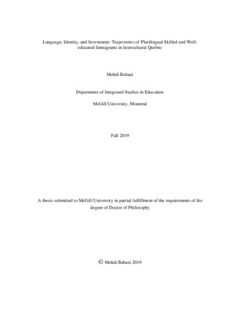 Language, identity, and investment: Trajectories of purilingual skilled and well-educated immigrants in intercultural Quebec thumbnail