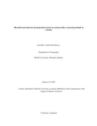 Microbial and substrate decomposition factors in Canadian commercially extracted peatlands thumbnail