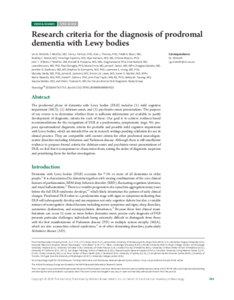Research criteria for the diagnosis of prodromal dementia with Lewy bodies thumbnail