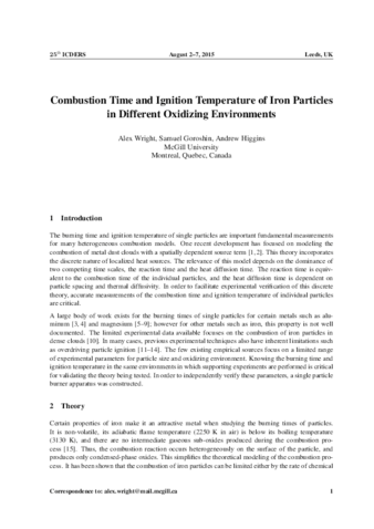 Combustion Time and Ignition Temperature of Iron Particles in Different Oxidizing Environments thumbnail