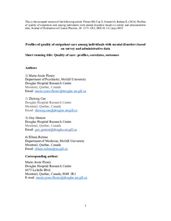 Profiles of quality of outpatient care among individuals with mental disorders based on survey and administrative data thumbnail