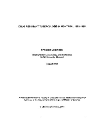 Drug resistant tuberculosis in Montreal 1992-1995 thumbnail