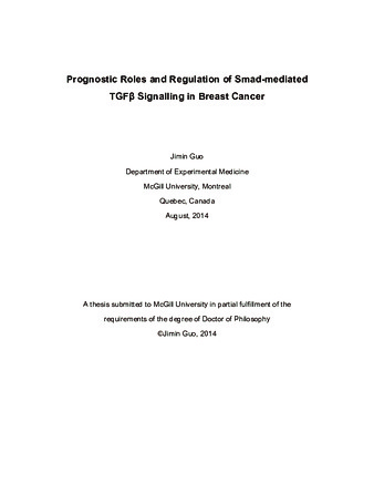 Prognostic roles and regulation of smad-mediated TGF-beta signalling in breast cancer thumbnail