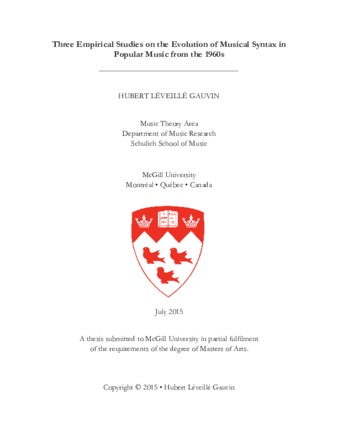 Three empirical studies on the evolution of musical syntax in popular music from the 1960s thumbnail