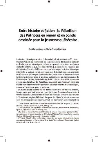 Entre histoire et fiction : la Rébellion des Patriotes en roman et en bande dessinée pour la jeunesse québécoise thumbnail