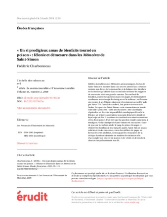 “Un si prodigieux amas de bienfaits tourné en poison” : félonie et démesure dans les Mémoires de Saint-Simon thumbnail