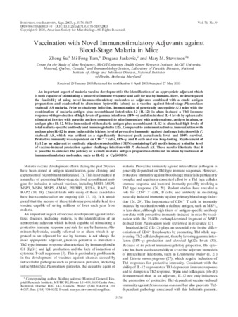 Vaccination with novel immunostimulatory adjuvants against blood-stage malaria in mice thumbnail