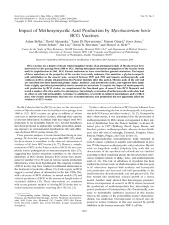 Impact of methoxymycolic acid production by Mycobacterium bovis BCG vaccines thumbnail