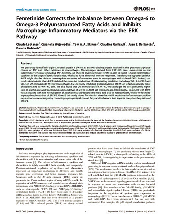 Fenretinide Corrects the Imbalance between Omega-6 to Omega-3 Polyunsaturated Fatty Acids and Inhibits Macrophage Inflammatory Mediators via the ERK Pathway thumbnail