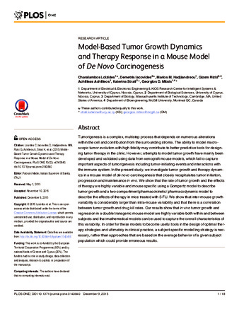 Model-Based Tumor Growth Dynamics and Therapy Response in a Mouse Model of De Novo Carcinogenesis thumbnail