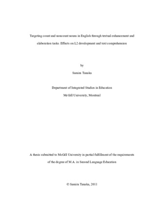 Targeting count and noncount nouns in English through textual enhancement and elaboration tasks: effects on L2 development and text comprehension thumbnail