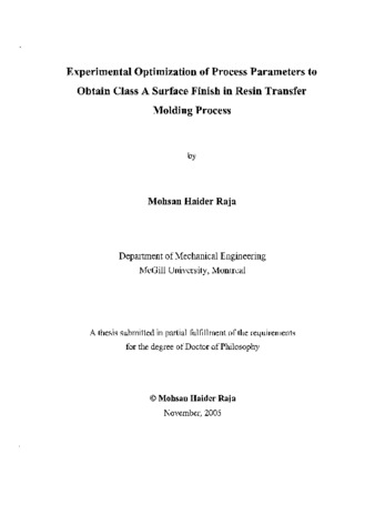 Experimental optimization of process parameters to obtain class A surface finish in resin transfer molding process thumbnail