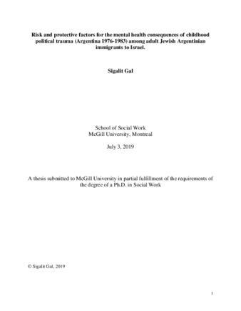 Risk and protective factors for the mental health consequences of childhood political trauma (Argentina 1976-1983) among adult Jewish Argentinian immigrants to Israel thumbnail