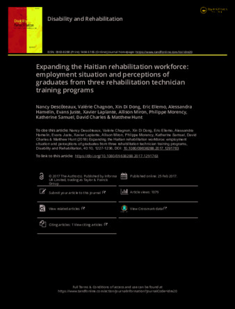 Expanding the Haitian rehabilitation workforce: employment situation and perceptions of graduates from three rehabilitation technician training programs thumbnail