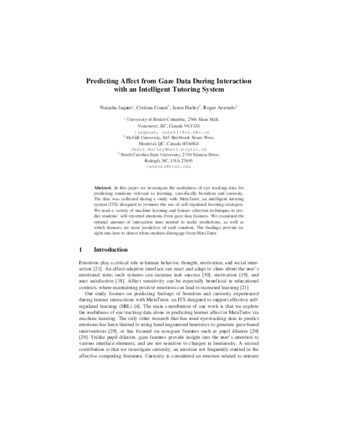 Predicting Affect from Gaze Data During Interaction with an Intelligent Tutoring System thumbnail