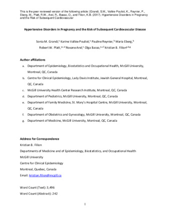 Hypertensive Disorders in Pregnancy and the Risk of Subsequent Cardiovascular Disease  thumbnail