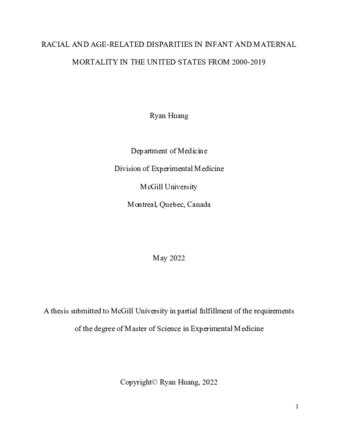 Racial and age-related disparities in infant and maternal mortality in the United States from 2000-2019 thumbnail