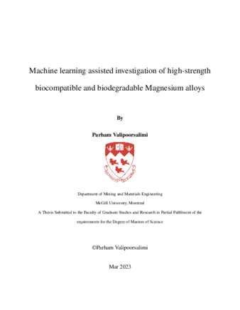 Machine learning assisted investigation of high-strength biocompatible and biodegradable Magnesium alloy thumbnail