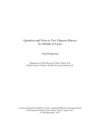 Quotation and Form in Two Chanson-Masses by Orlando di Lasso thumbnail