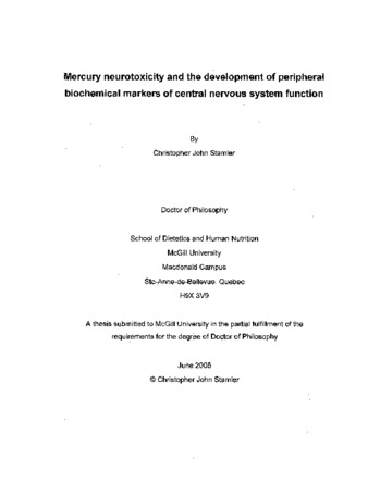 Mercury neurotoxicity and the development of peripheral biochemical markers of central nervous system function thumbnail