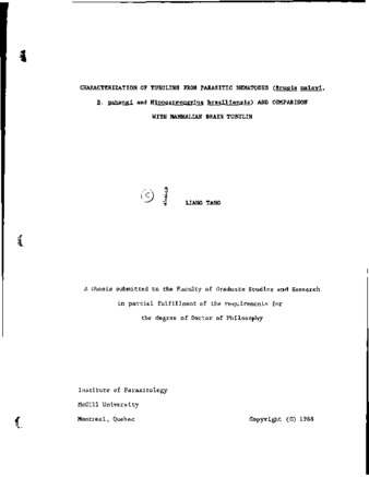 Characterization of tubulins from parasitic nematodes (Brugia malayi, B. pahangi and Nippostrongylus brasiliensis) and comparison with mammalian brain tubulin thumbnail