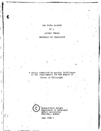 The water balance of a lichen tundra underlain by permafrost / thumbnail