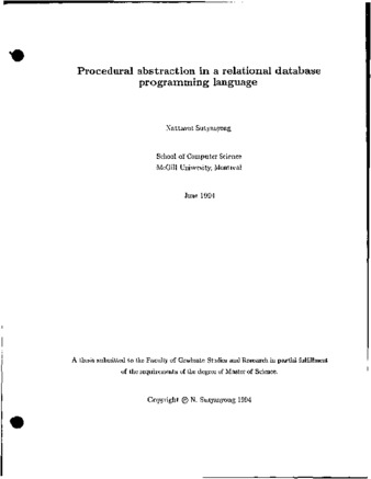 Procedural abstraction in a relational database programming language thumbnail