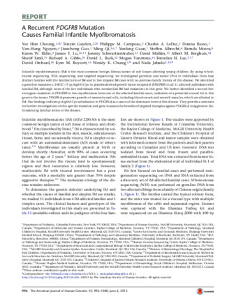 A Recurrent PDGFRB Mutation Causes Familial Infantile Myofibromatosis thumbnail