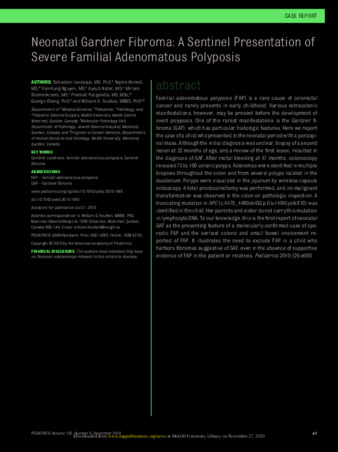 Neonatal Gardner Fibroma: A Sentinel Presentation of Severe Familial Adenomatous Polyposis thumbnail